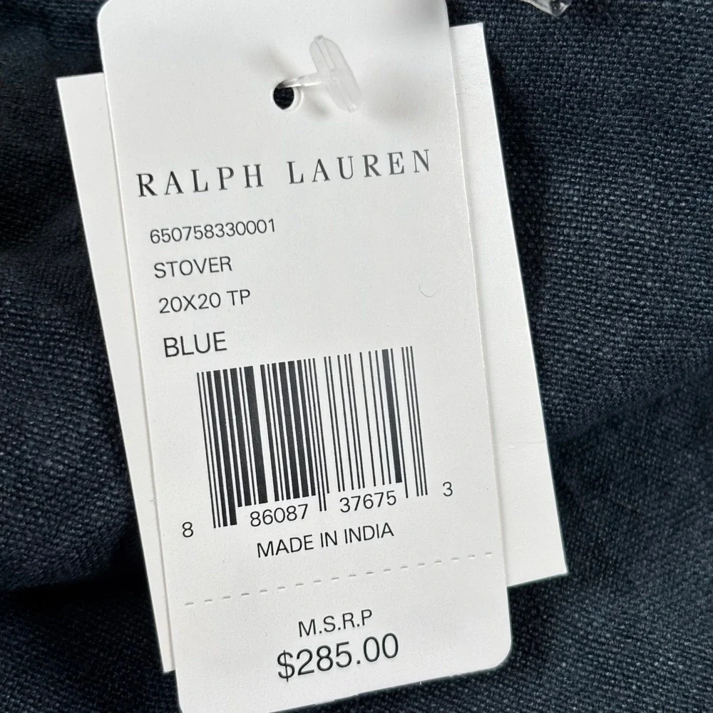 Ralph Lauren Stover 20x20 Throw Pillow COVER ONLY Blue Denim 100% Linen NEW
